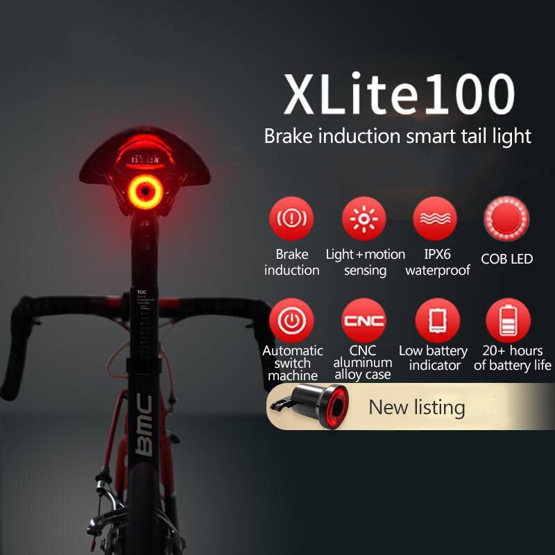Xlite100 자전거 조명 자전거 후면 조명 자동 시작 중지 브레이크 감지 ipx6 방수 led 충전 사이클링 미등 손전등